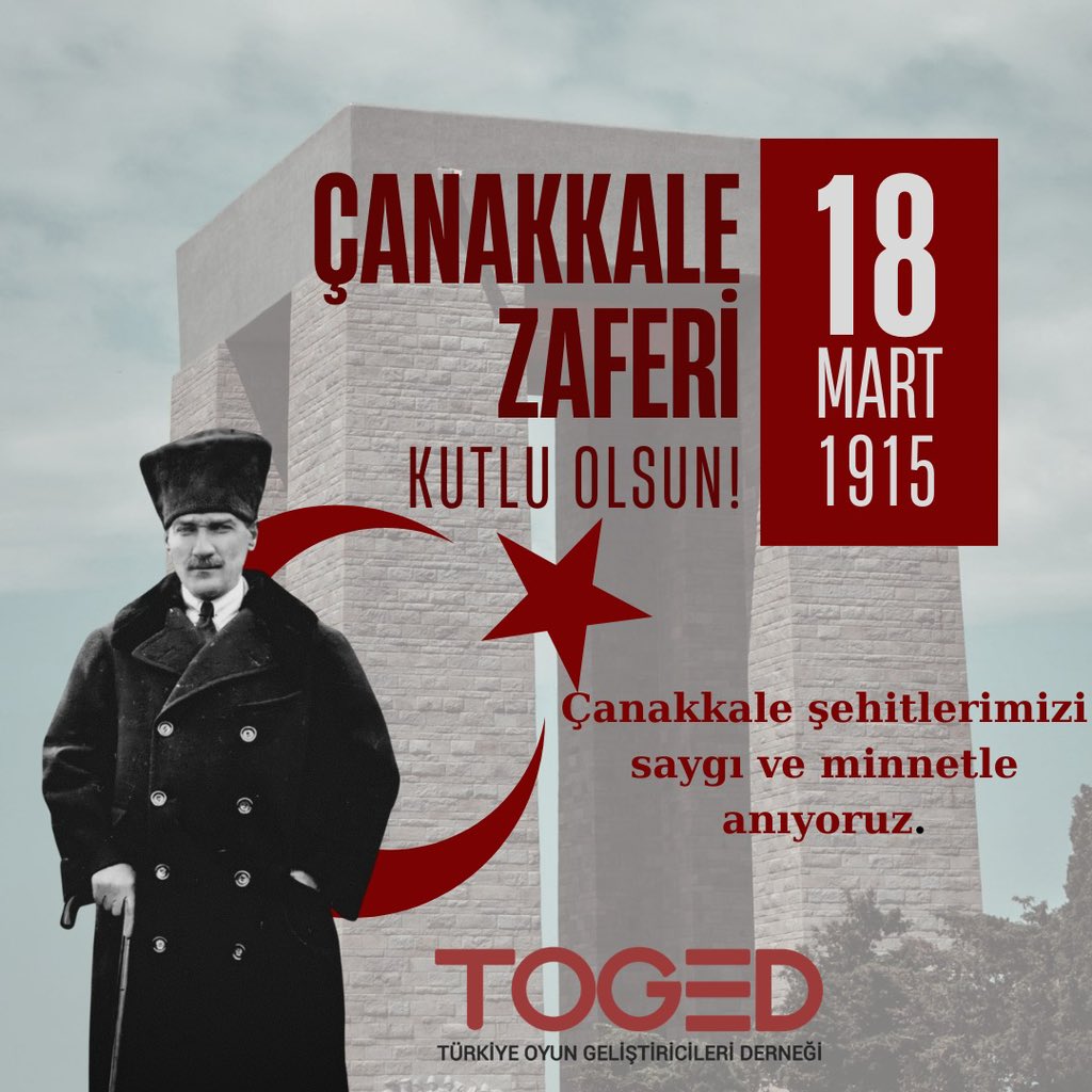 18 Mart Çanakkale Zaferi’nin 109. yıl dönümü kutlu olsun! Ulu Önder Gazi Mustafa Kemal Atatürk başta olmak üzere, tüm şehitlerimizi saygı ve minnetle anıyoruz. #çanakkalegeçilmez🇹🇷 #çanakkaleşehitliği #18martçanakkalezaferi