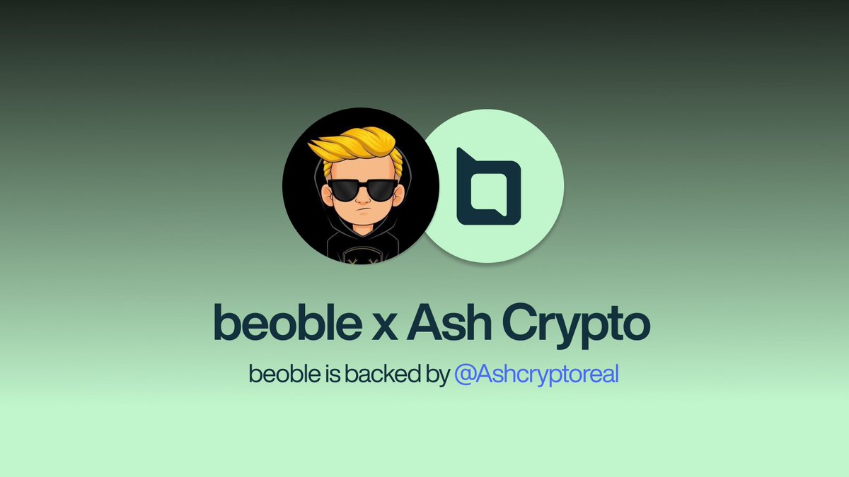 beoble🤝<a href="/Ashcryptoreal/">Ash Crypto</a>
We are thrilled to announce that <a href="/beoble_official/">beoble</a>, the chat protocol with 2M+ registered users, welcome <a href="/Ashcryptoreal/">Ash Crypto</a> as an investor &amp; supporter!🚀

Together, we will seek ways to increase our reach in the Web3 ecosystem.

🔥Stay tuned for more exciting