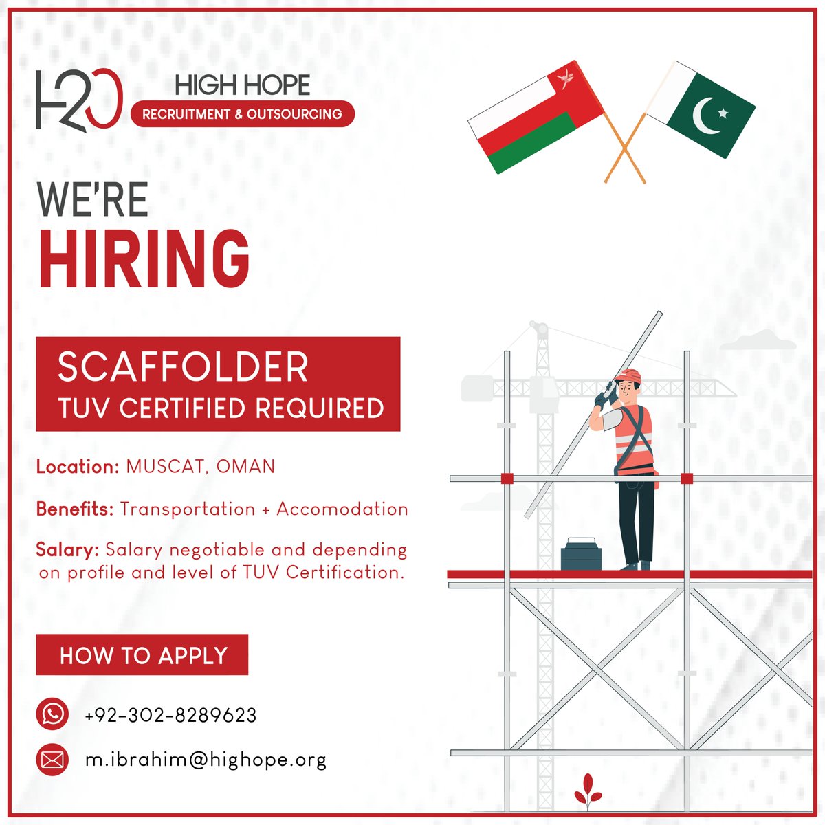 #𝒉𝒊𝒓𝒊𝒏𝒈
𝐒𝐂𝐀𝐅𝐅𝐎𝐋𝐃𝐄𝐑
Apply at:
𝐄𝐦𝐚𝐢𝐥: m.ibrahim@highope.org
𝐖𝐡𝐚𝐭𝐬𝐀𝐩𝐩: +92-302-8289623
𝐖𝐞𝐛𝐬𝐢𝐭𝐞: highope.org
#scaffolder #scaffolders #scaffoldingservices #scoffolderjobs #Manager #ksajobs #jobopportunities #omanjobs #muscatjobs #apply