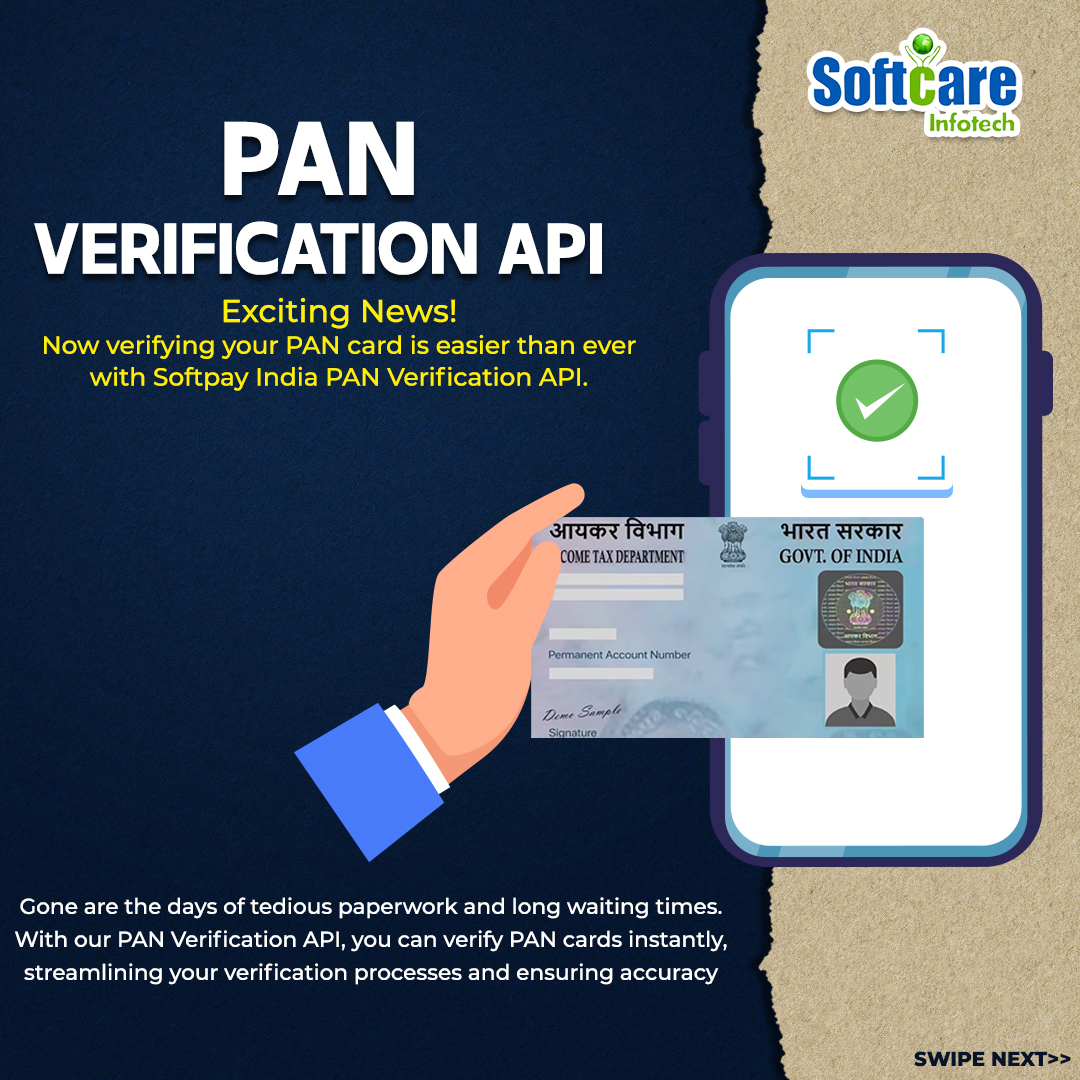 softcareinfotec's tweet image. Don't let inaccurate data hold you back. Verify PAN details effortlessly with Softcare Infotech API. Contact us now to learn more and experience the power of seamless verification.
Free Demo Call -+91-9910323324
Visit Here:- buff.ly/3i0LXMC
#panverificationapi