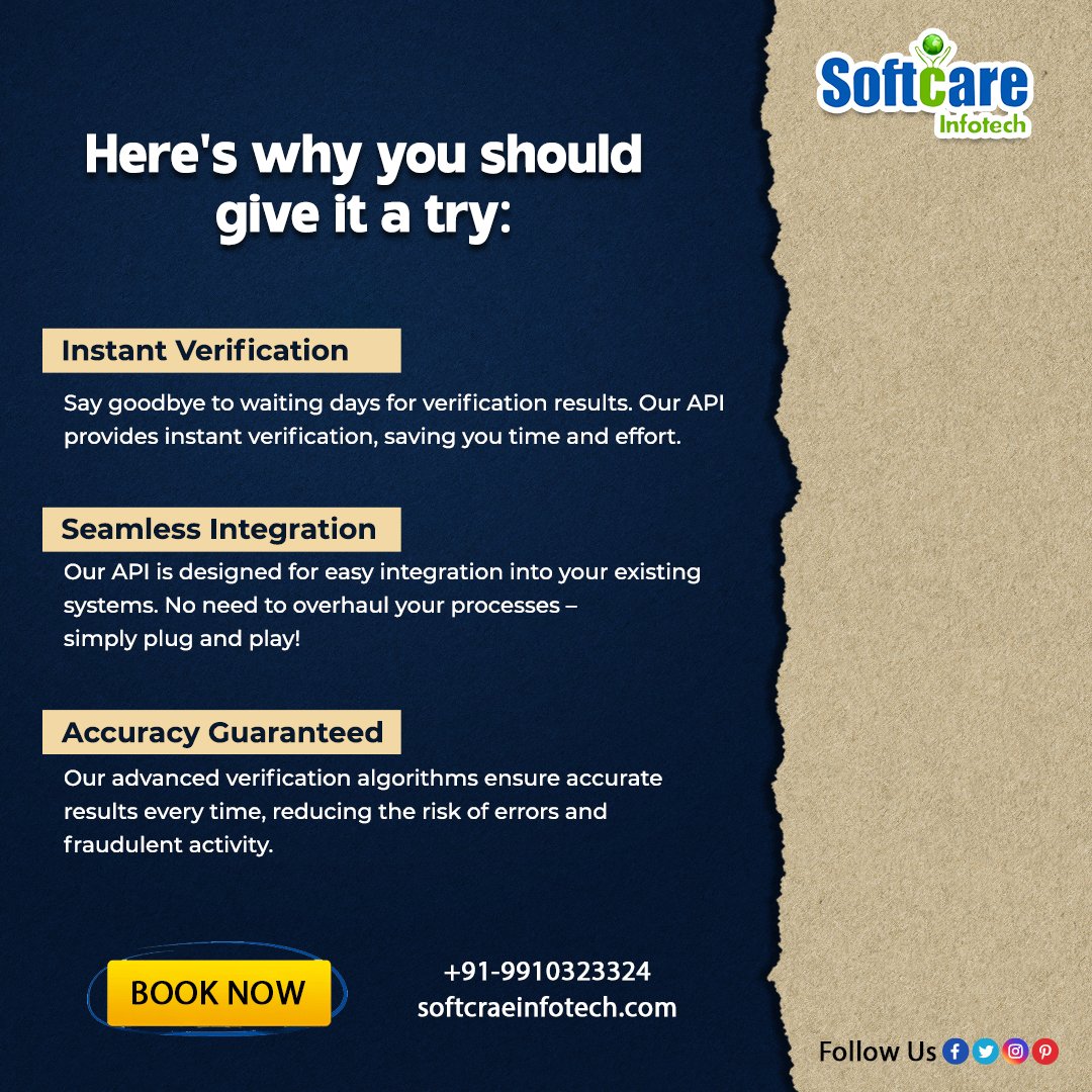 softcareinfotec's tweet image. Don't let inaccurate data hold you back. Verify PAN details effortlessly with Softcare Infotech API. Contact us now to learn more and experience the power of seamless verification.
Free Demo Call -+91-9910323324
Visit Here:- buff.ly/3i0LXMC
#panverificationapi