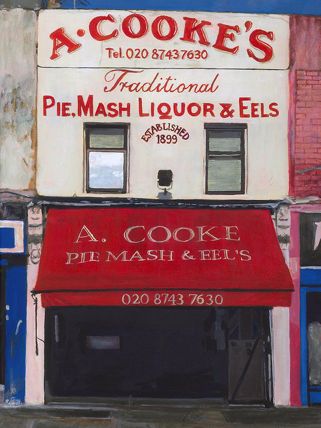 As it's lunchtime, it seems like a good time to say that this week's theme is Food &amp; Drink. Bon appétit!
-----
'A Cooke's Pie, Mash, Liquor &amp; Eels', Goldhawk Rd (2017) by Michelle Heron 
michelleheron.co.uk