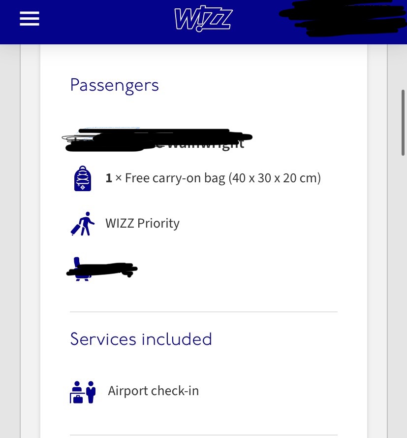 JaneWainwright's tweet photo. @wizzair Please can you help.Attached are screenshots of my booking confirmation.Have I got a free cabin bag AND a cabin trolley bag?I think I have booked priority, so should, but it’s not showing on the confirmation. Thank you. https://t.co/UKjb8Z1ljD
