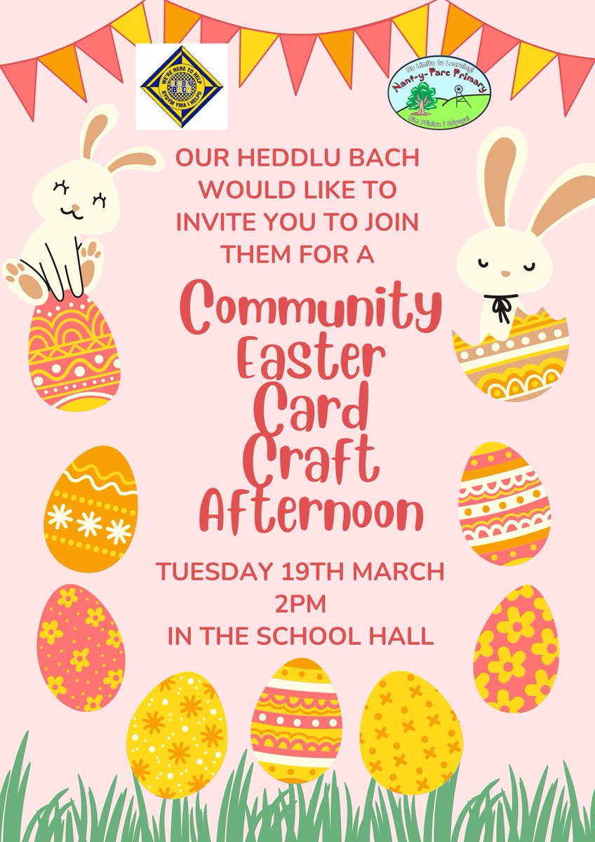 NantYParcSchool's tweet image. Join our Heddlu Bach Team on Tuesday 19th March at 2pm for a community card making afternoon, it will be eggcellent #Eastercrafts #Community