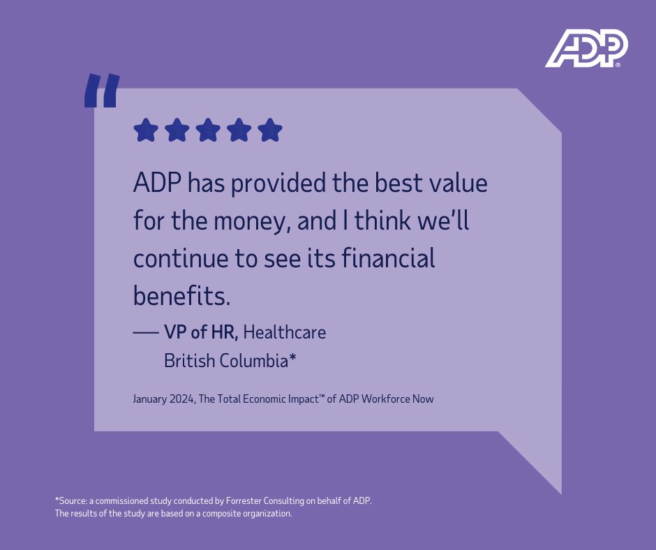 Tired of manual HR and payroll processes? 

ADP Workforce Now clients gained $1.38M in financial benefits over three years. Find out how you can save big with ADP today. 

ADP.ca/TEIWorkforceNow

#PayrollSolution #ADP #ADPWorkforceNow #HRSolution #Canada