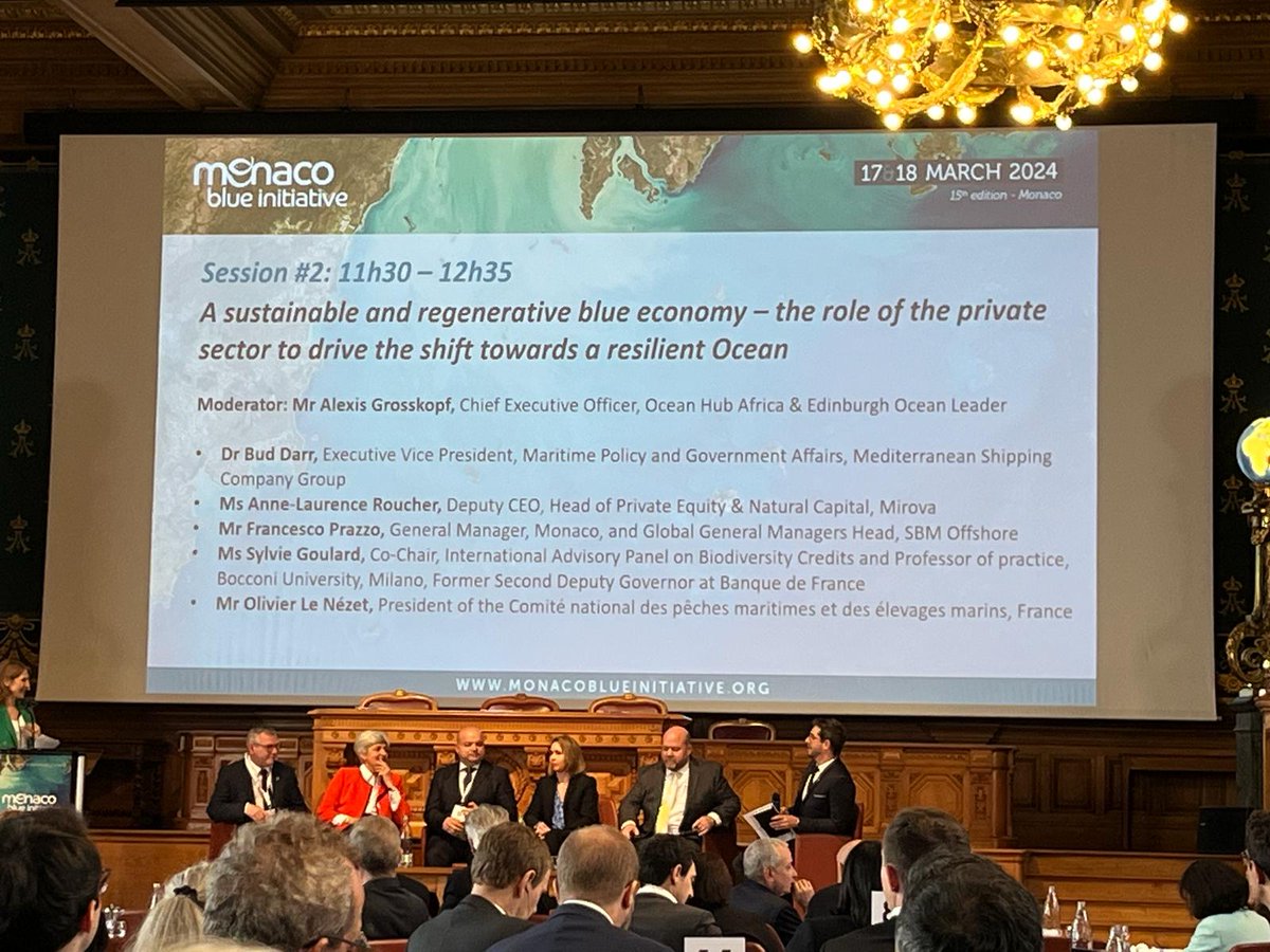 Session 2 at #MBI2024 focused on a regenerative blue economy. Impactful actions from private sector were discussed such as: marine ingredients, offshore technologies, biodiversity credits, private-funded MPAs and carbon pricing #MonacoBlueInitiative