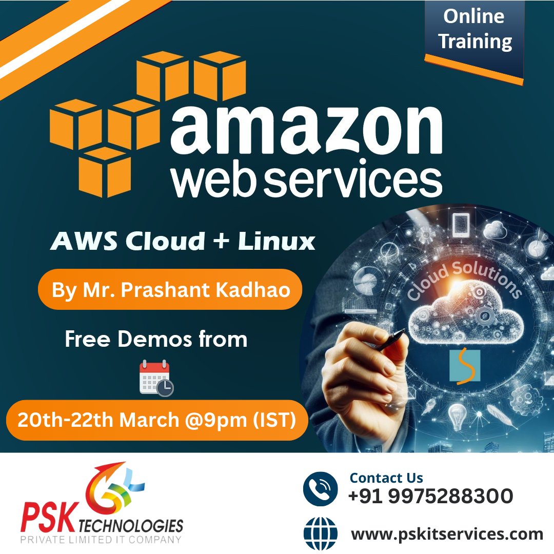 Learn AWS & Linux From industry Expert And become @ Cloud & linux administrator PSK Technologies Pvt Ltd IT company is offering free Online Demo session on 20th March to 22 March 2024 For attending Session Call or WhatsApp For zoom link. 📞09975288300 Kindly Share