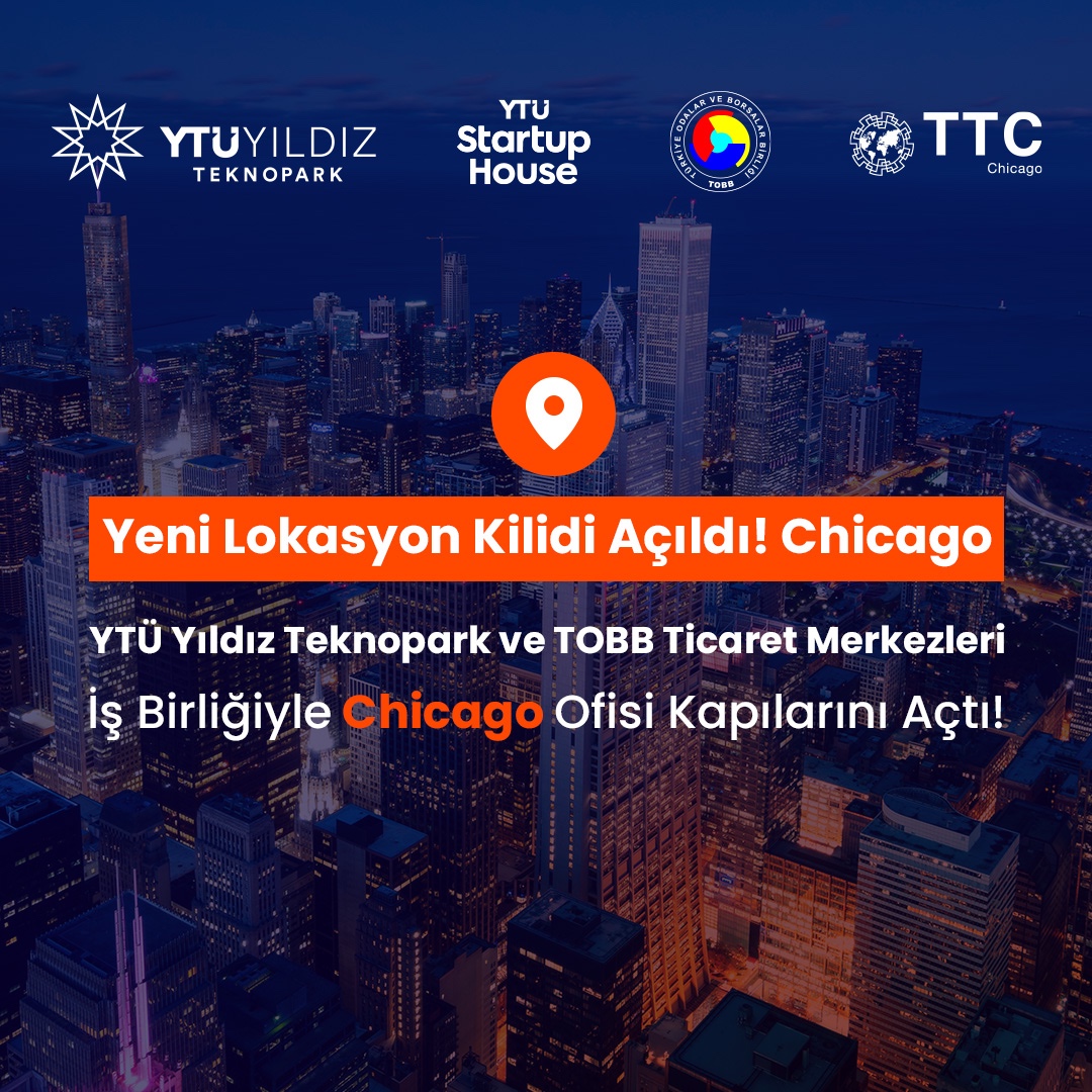 YTÜ Yıldız Teknopark ve TOBB Ticaret Merkezleri iş birliğiyle açılan Chicago Ofisi, Türk şirketlerinin Amerika pazarındaki varlığını güçlendirmek için kapılarını açıyor! 
#YTÜYıldızTeknopark #Uluslararasılaşma #ChicagoOfis