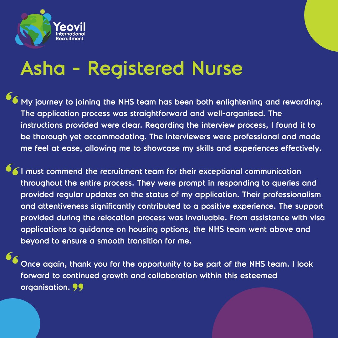 We love hearing feedback from our candidates. Thank you Asha 😀 #feedback #registerednurse #internationalrecruitment