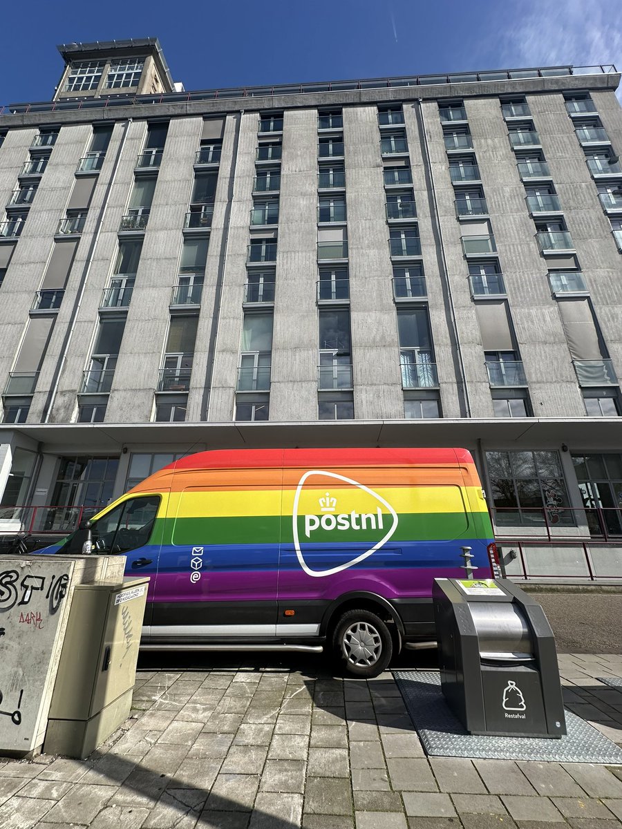 Spring is on it’s way and this @PostNL bus is making us very happy @AmsterdamNL 🌈🌈🌈 #visibilitymatters #LGBTQIA #prideamsterdam