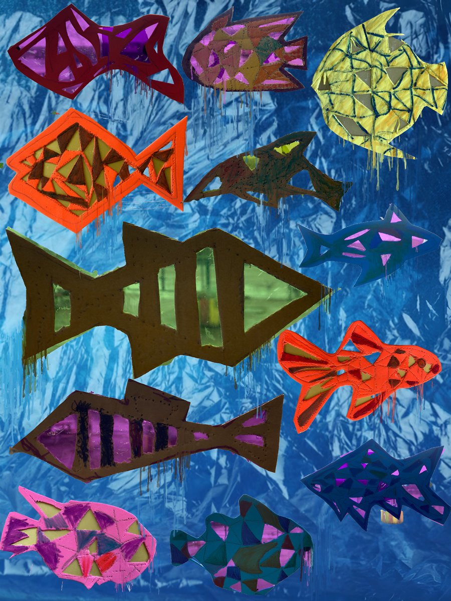 Some of our learners have collaborated on this design for @GreenpeaceUK's t-shirt competition. The fish were made by reusing old plastic to explore shapes, textures and forms. Well done everyone 👏 @CraigmarlochINV greenpeace.org.uk/take-action/