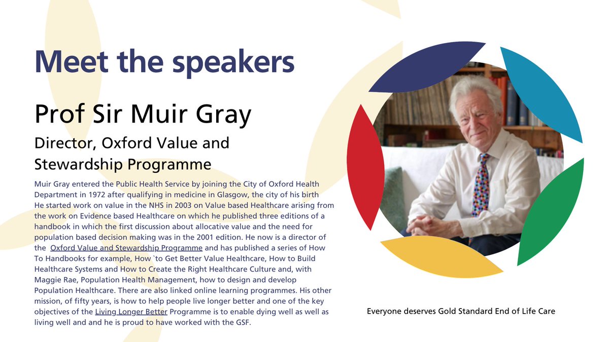 Join us online on 17th April as we hear from @muirgray about population-based systems for the last years of life - optimising value and minimising waste. Secure your free ticket today and mark your calendars! ➡️ rb.gy/cgzo0e #EndOfLifeCare