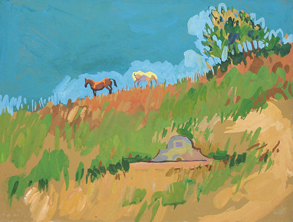 ‘Pastures new’ gouache on board