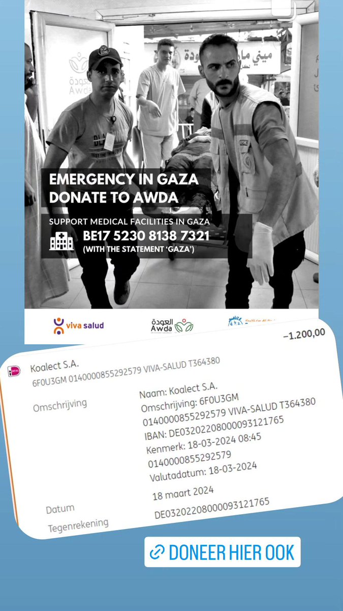 De_Rode_Lap's tweet image. Met jullie hulp hebben we weer 1200 euro gedoneerd aan AWDA via @vivasaludbe! Hiermee worden ziekenhuizen in Gaza gesteund. Bedankt voor iedereens bijdrage!