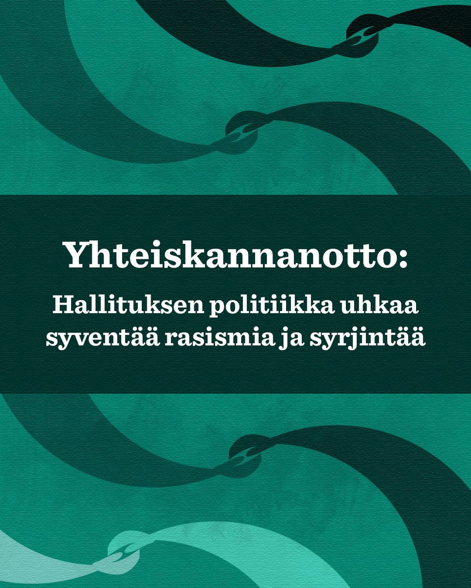 📢 Hallituksen politiikka uhkaa syventää rasismia ja syrjintää. 

33 järjestöä vaatii hallitukselta laaja-alaisia, rasistisia rakenteita purkavia lainsäädäntö- ja politiikkatoimia.

Lue kannanotto 👉
pelastakaalapset.fi/ajankohtaista/…

#RasisminvastainenViikko #Antirasismi #LapsenOikeudet