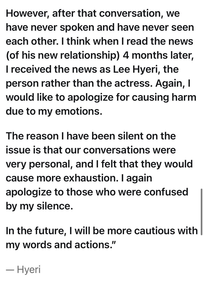 ShinAlthea96's tweet photo. He got her hopes up that they’ll try &amp; fix, didn’t properly talk to her after- and dated someone else within 4 months. I can imagine Hyeri’s pain.

Now that she finally personally addressed the issue, I hope you now know where she was coming from when she posted that story. ☹️💔 https://t.co/vubBpeaIfJ