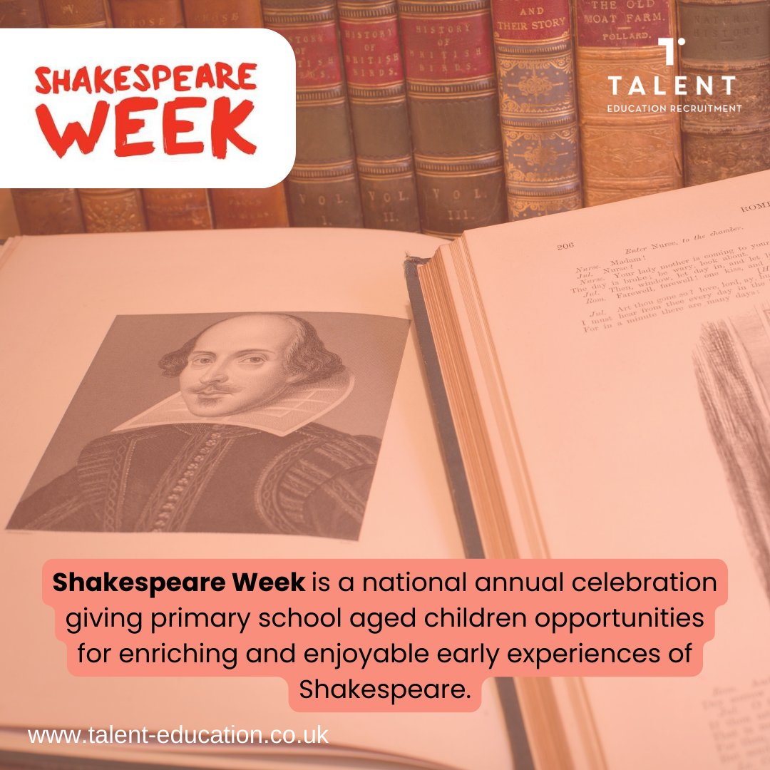 🎭📚 Happy National Shakespeare Week! 

From Macbeth to Romeo and Juliet, Shakespeare's works continue to inspire audiences worldwide.

Check out loom.ly/CT3IFWc for a resources and ideas on how to make the most of this week. 

#NationalShakespeareWeek #TalentEducation
