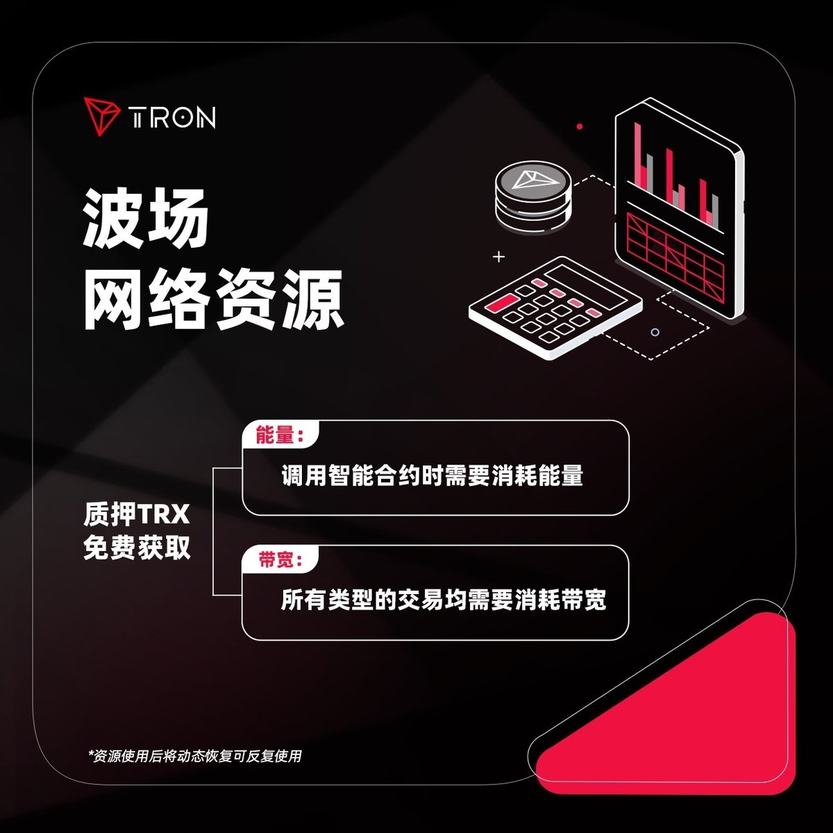 🤗波场#TRON 是行业重要的基础设施，为众多用户提供着快速、安全、低成本的服务。 🧐能量和带宽是 波场网络资源，用于调用智能合约和交易等。用户可通过质押#