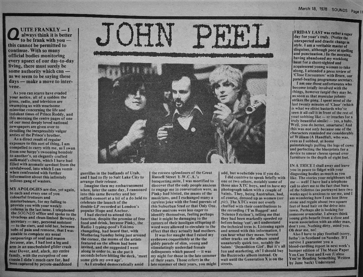 The John Peel Column including the Hope & Anchor album launch, XTC and The Saints in Sounds 18th, March 1978.@johnpeel3904 @johnpeelarchive @LimelightXTC