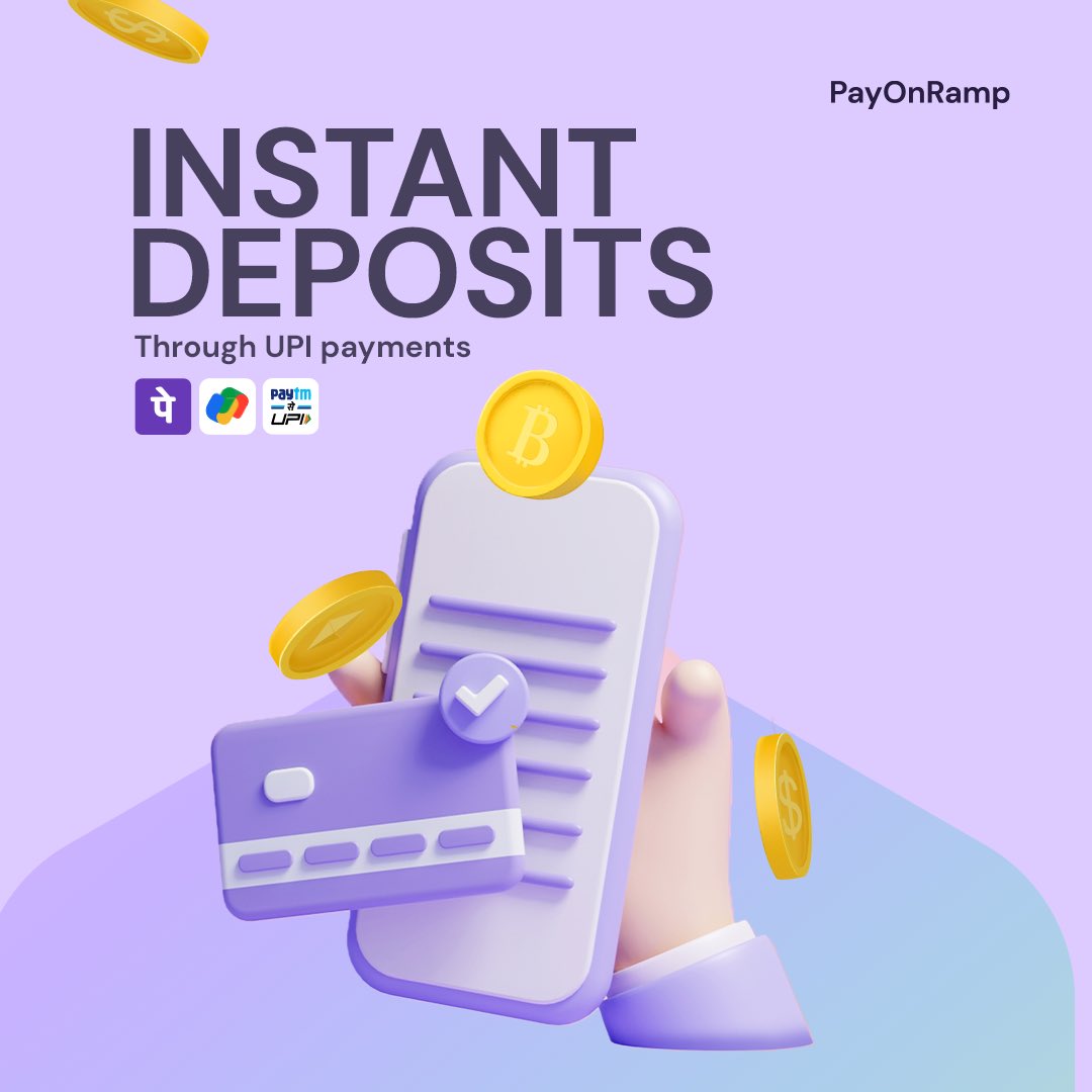 Say goodbye to waiting! 💸 Instant deposits through UPI on PayonRamp make transactions faster than ever.
 #InstantUPI #PayonRamp #FinancialRevolution #CryptoPaymentGateway    #BitcoinPayments #BlockchainPayments #CryptocurrencyGateway #CryptoCheckout #CryptoMerchant…