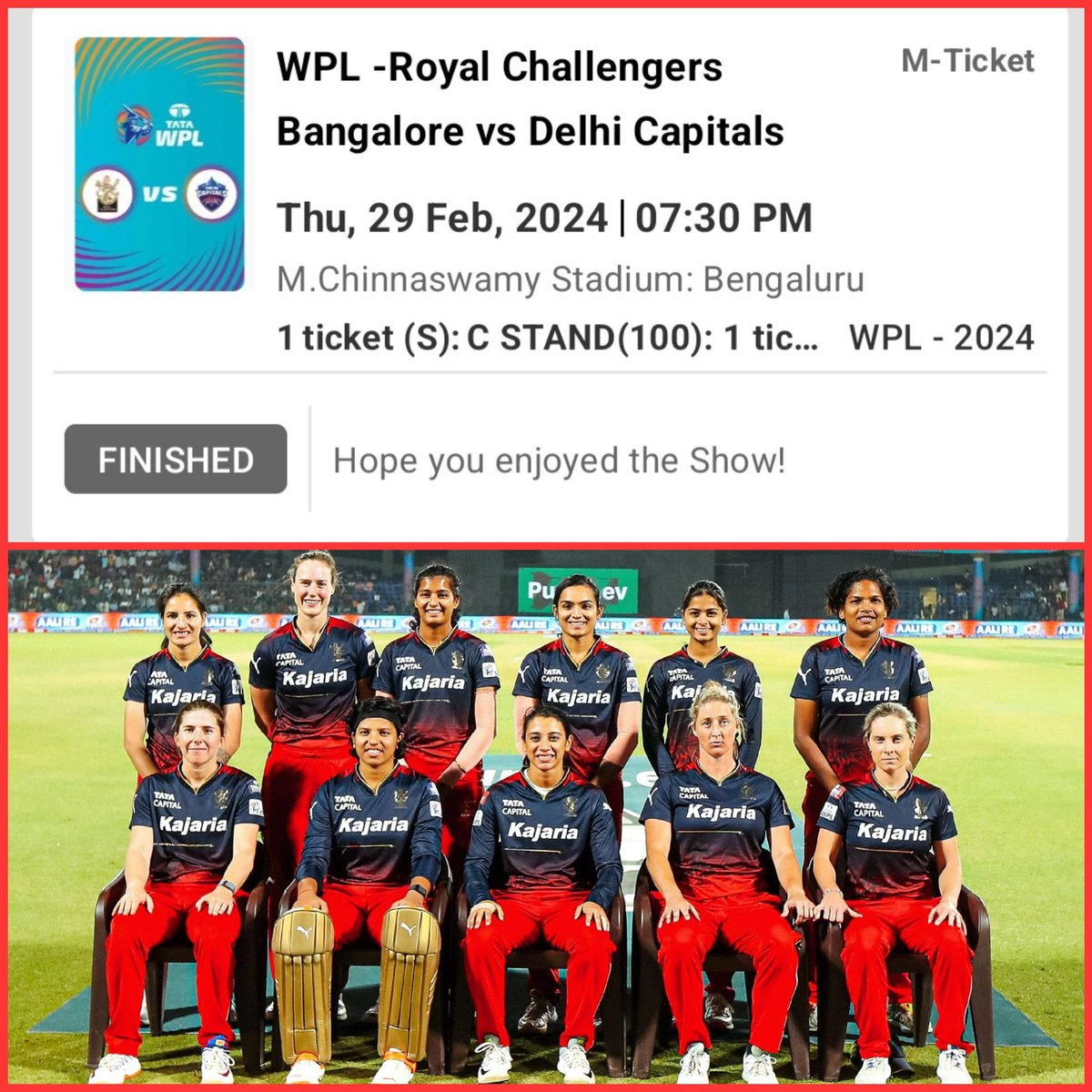 IamSanathKumar's tweet photo. ๐โฅ๏ธ๐๐ผ
I was there backing our women in red at home when they lost to DC & its ice on the cake, winning ๐ against them
๐ฃ RCB RCB
#RCB #PlayBold #เฒจเฒฎเณเฒฎRCB #SheIsBold #CheerTheW #WPL2024 #WPLFinal @wplt20 #DCvRCB #Queens https://t.co/IwTNE7vvu5