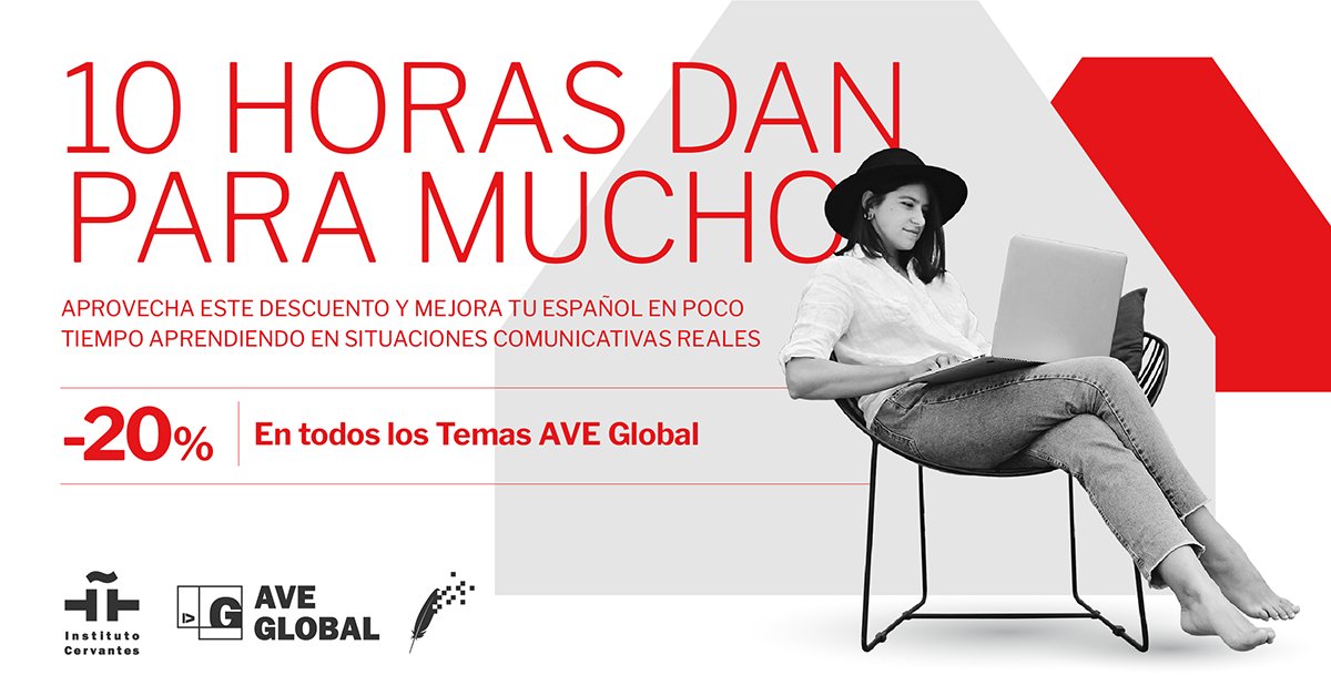 ¿Tienes poco tiempo para aprender #español o quieres profundizar en un área concreta? 
Te proponemos los Temas #AVEGlobal: 48 minicursos de español en línea, del A1 al C1, con una duración de 10 horas cada uno icerv.es/Z4c
¡Hasta el 19 de marzo, solo 16 €!