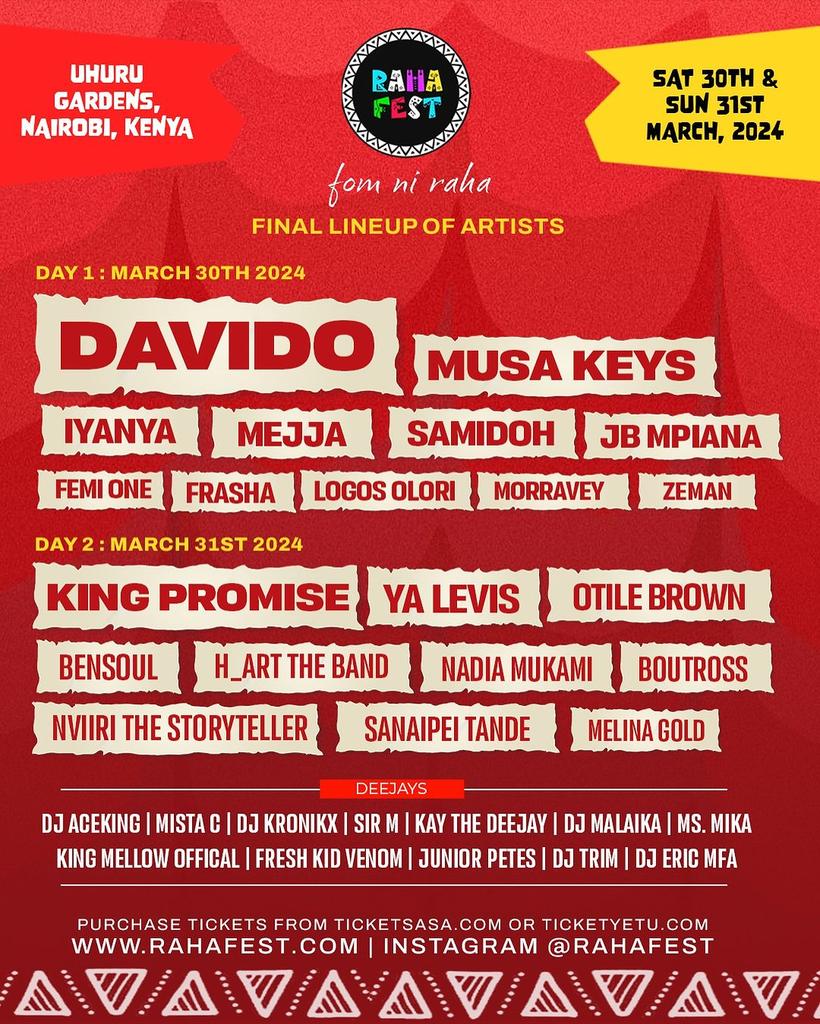 10% discount if you use the word 'MAINA' to buy your tickets on ticketsasa.com or ticketyetu.com... check out the absolutely outstanding list of artists. Waaaaaaaaah. Now you know so spread the word!!!!!! 🪅🪅🪅🥳🥳🥳👯👯👯👯 Two days of non-stop sherehe!!!!!…