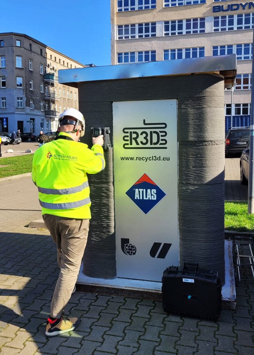 Recycl3dE's tweet photo. @ZUTSzczecin and @BARG_group evaluating the potential of common NDT  testing methods for quality assessment of 3DPC. Using various scanning  techniques including LIDAR and ground penetrating radar (GPR) it is aimed to adapt them for evaluation of print quality of #3DPC elements. https://t.co/H0JPyT4LDL