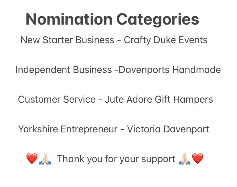 🙏🏻💖 HAVE YOUR SAY💖🙏🏻 They don’t choose the winners, YOU DO! Between Ian & I, we have been nominated for 4 @yorkshirechoice Awards 🤩 We’d love your support in voting for us🙏🏻 🌟 Thank you 🌟 yorkshirechoiceawards.co.uk/votehere #SmallBiz #MHHSBD #EarlyBiz