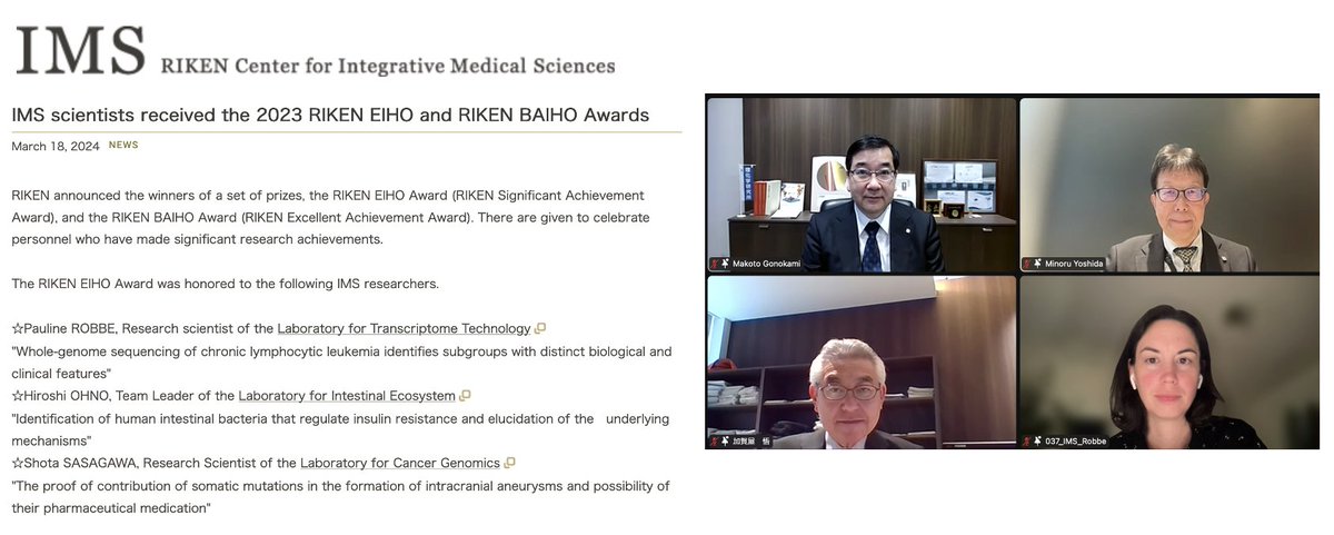 A great honor to receive the 2023 RIKEN EIHO Award from the President of RIKEN for our work in CLL genomics.