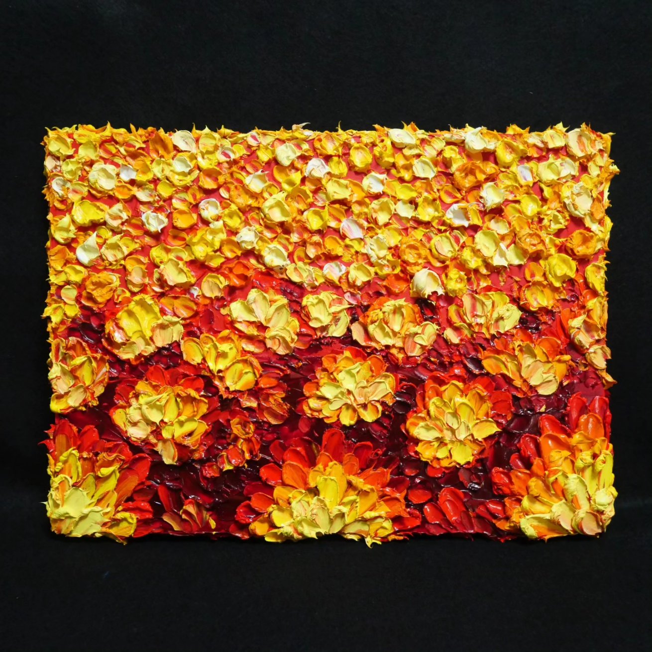 油絵 絵画 マリーゴールド畑【四切】 油絵 絵画 【虹色の花畑】 - HR | minne byGMOペパボ 国内最大