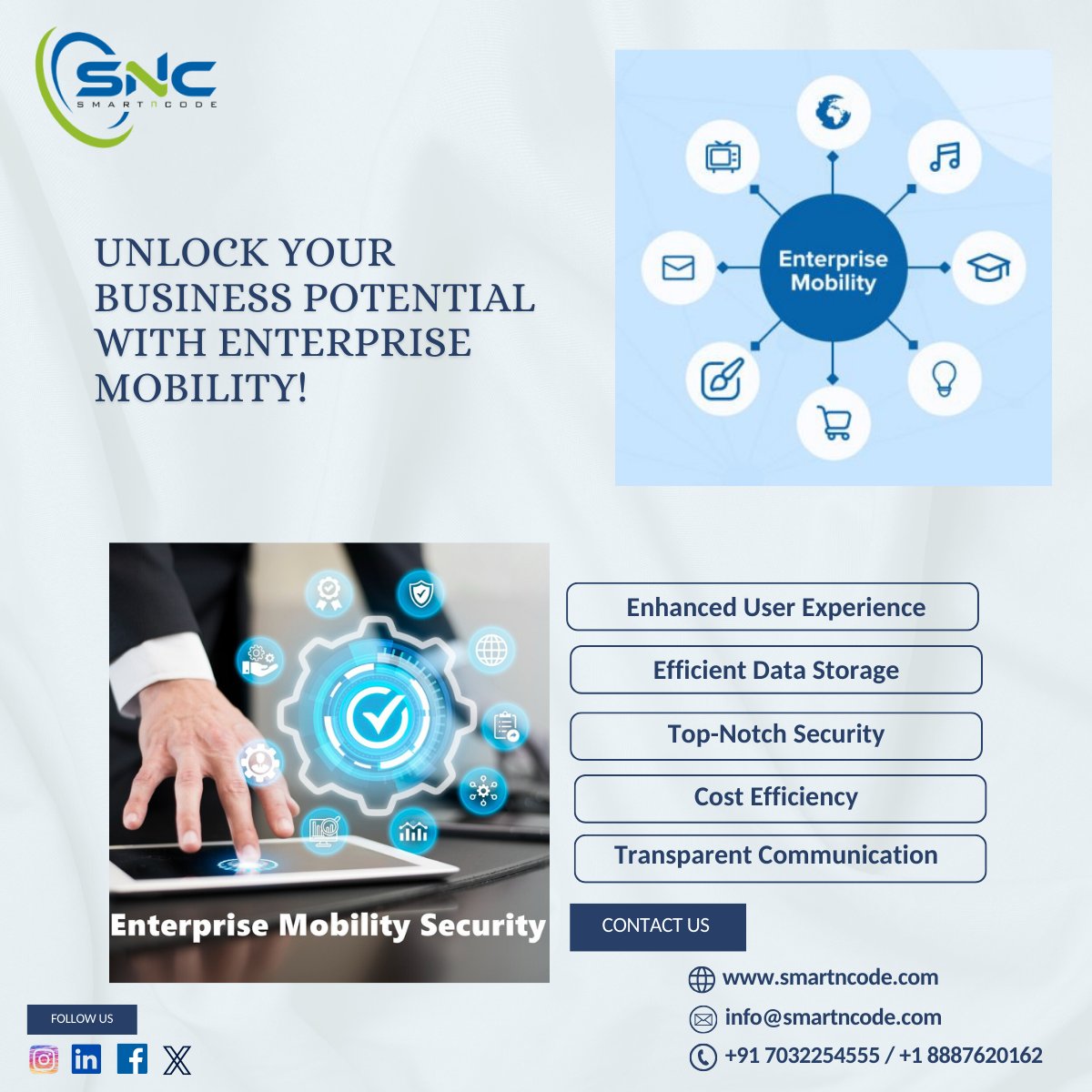 📱⚡️ Elevate your enterprise with #EnterpriseMobility! Seamlessly connect teams, boost productivity, and enhance collaboration from anywhere. 💼✨ Embrace the future of work today! 
#EnterpriseMobility #innovation #DigitalTransformation #businessgrowth #iot #snc