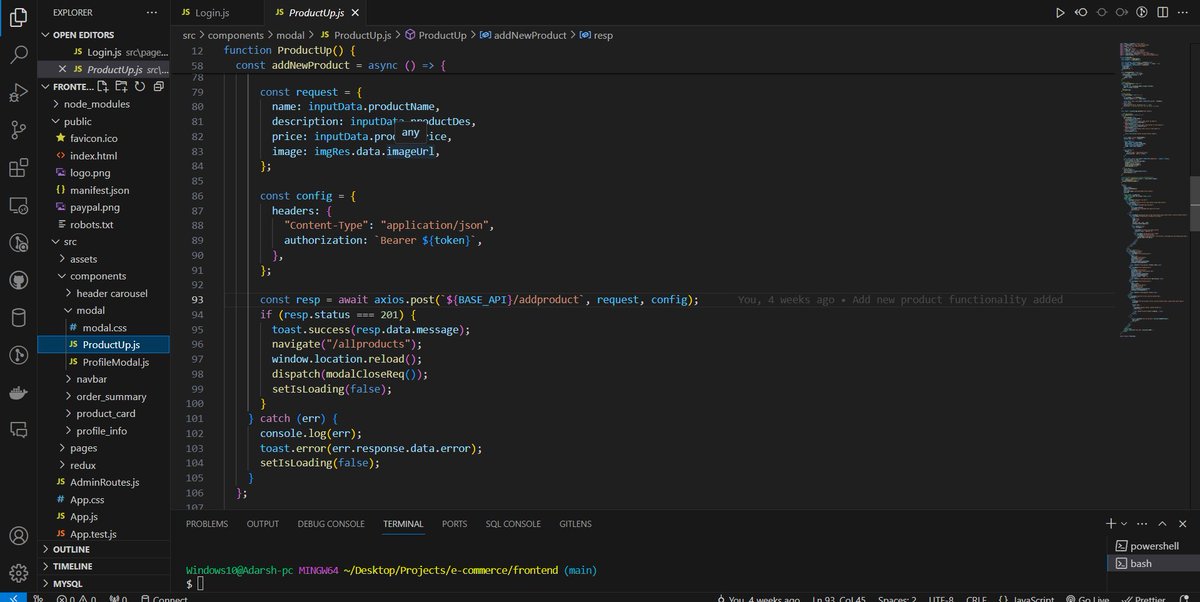 There's that saying - "If it's working don't touch it" ,
today I can literally feel it😂.

Trying to resolve some bugs in my previous MERN Stack project (E-commerce). 

#FrontEnd #LearnInPublic #buildinpublic