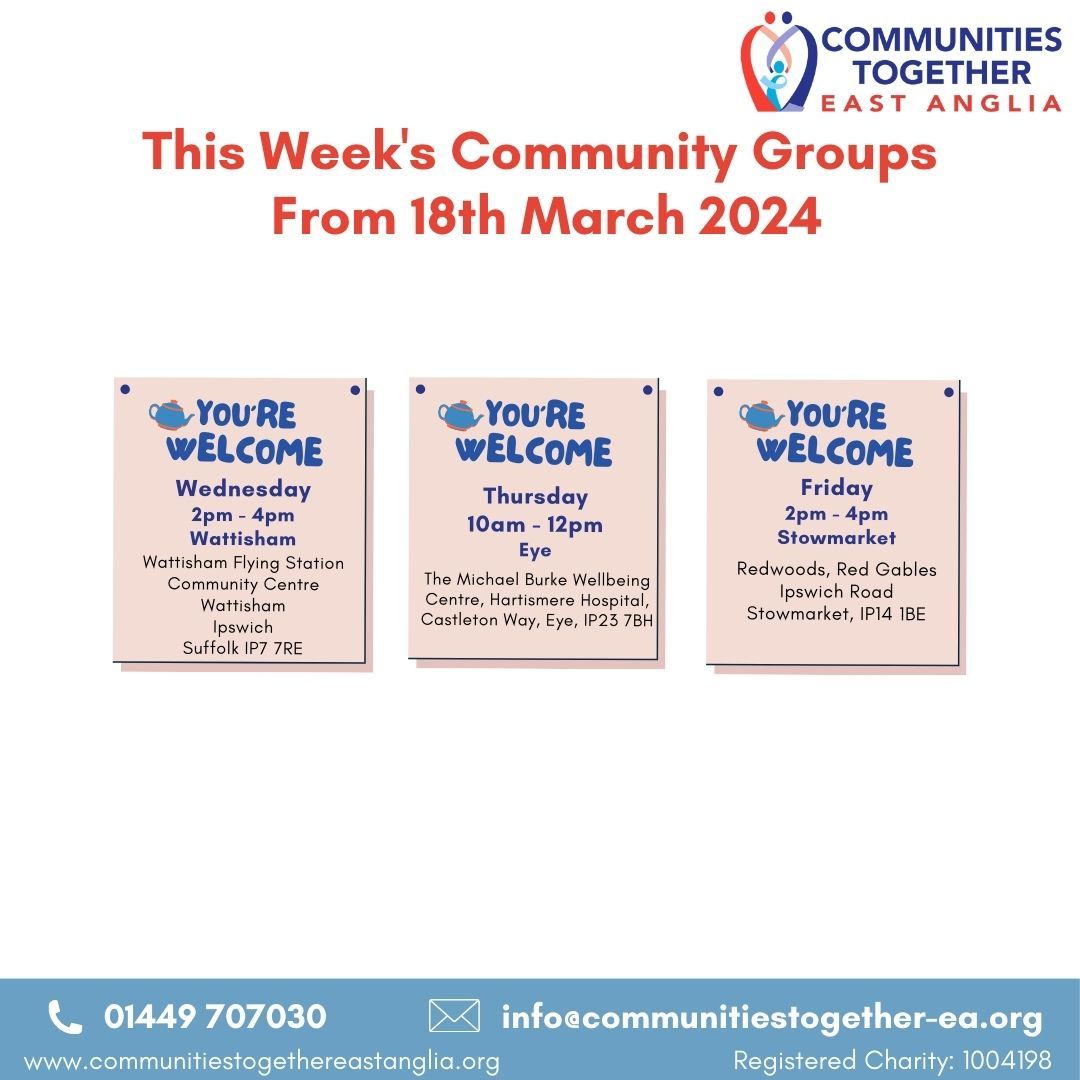 SESSIONS THIS WEEK!

For more information about our sessions please contact info@communitiestogether-ea.org or call 01449 707030.