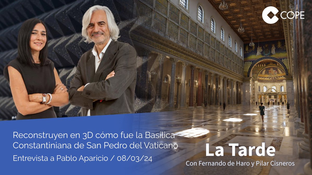 Hace unos días me entrevistaron en @LaTardeCOPE para hablar de la reconstrucción virtual en 3D de la basílica constantiniana de San Pedro del Vaticano. Podéis escucharla desde aquí. ¡Gracias a @pcisneroscope y @FernandodeHaro! 🎙️ youtu.be/8kOlAQ2ECY4?si…