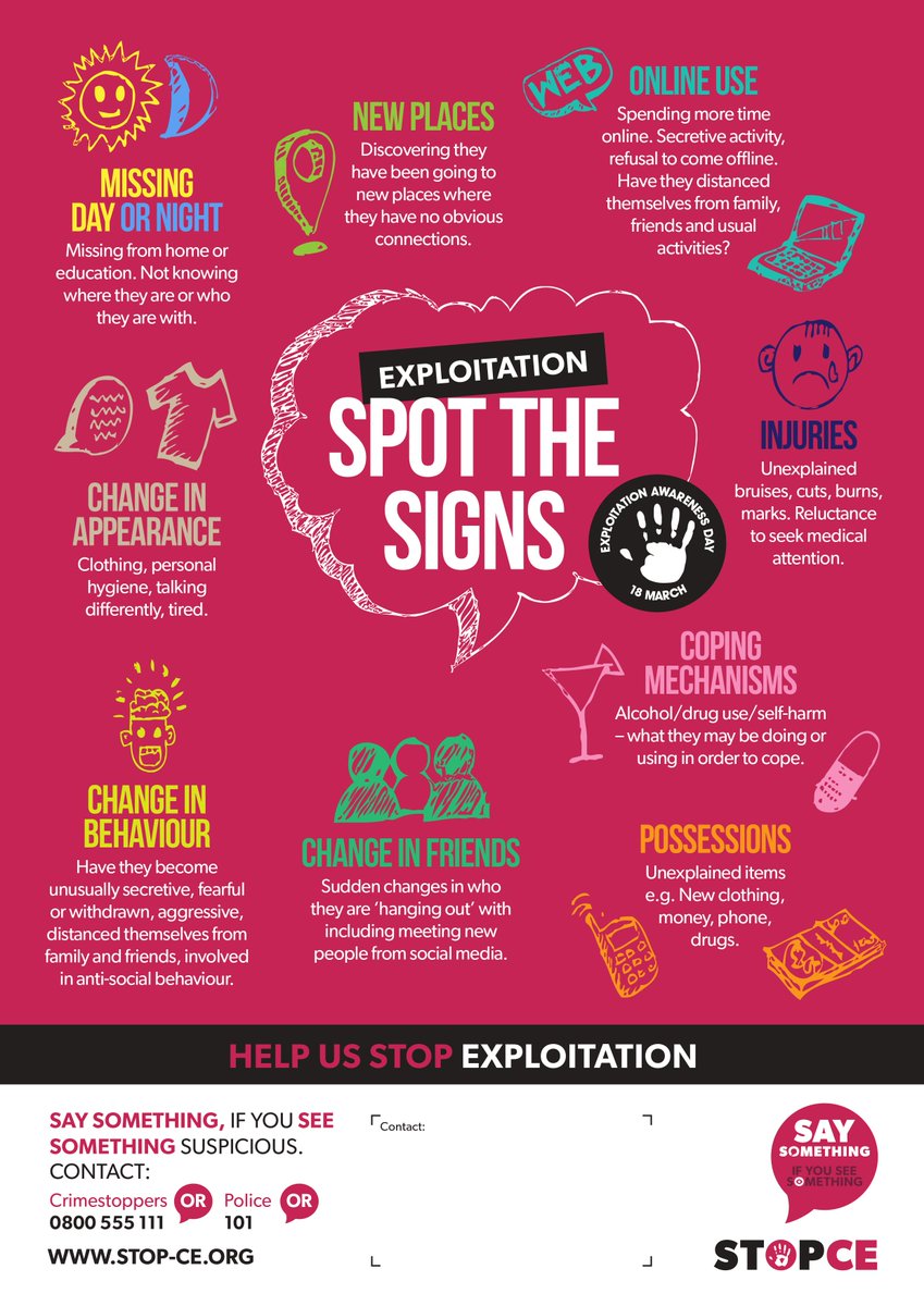 Today is National Child Exploitation Awareness Day 🧡

Safeguarding is everyone's responsibility. Think, spot and speak out against abuse. 🗣️

Can you spot the signs of exploitation? ⤵️

#CEADay24 #HelpingHands #CEnomorein24