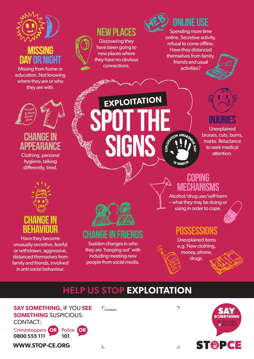 Today is National Child Exploitation Awareness Day 🧡 Safeguarding is everyone's responsibility. Think, spot and speak out against abuse. 🗣️ Can you spot the signs of exploitation? ⤵️ #CEADay24 #HelpingHands #CEnomorein24