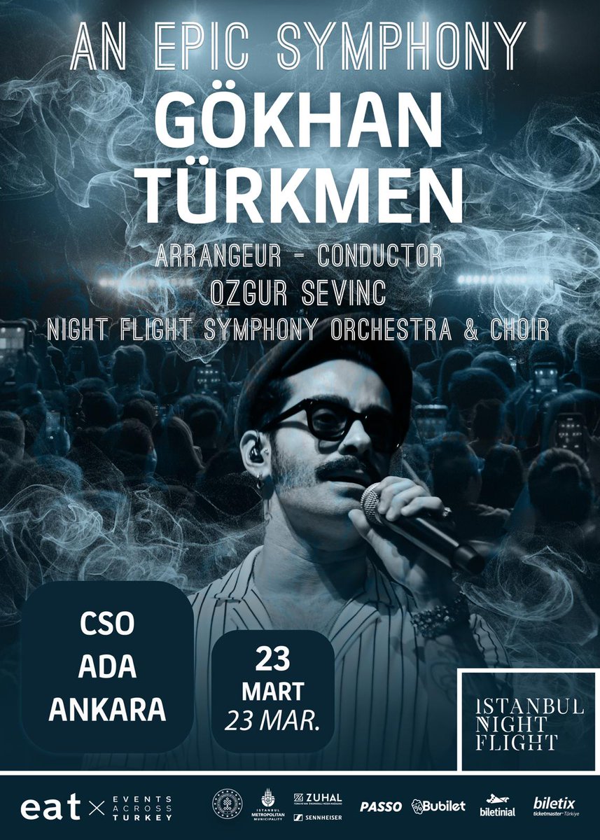 İstanbul Night Flight konser serisinin onuncu sezonu 23 Mart akşamı #Ankara CSO sahnesinde An Epic Symphony & Gökhan Türkmen ile açılıyor. Türkmen’e sahnede Özgür Sevinç yönetiminde Night Flight Symphony Orchestra & Choir eşlik edecek. 🌀 @GTurkmenmusic