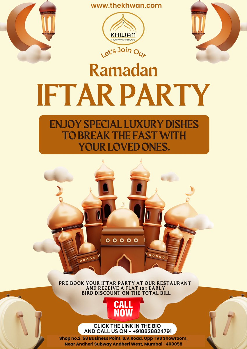 khwanajof's tweet photo. Experience Khwan Restaurant's delectable Ramadan offerings with Iftar buffet, suhoor combo, and dinner buffet.
CALL NOW FOR HOME DELIVERY
+91 88288 24791
📢 FINE DINING, TAKEAWAYS, HOME DELIVERY &amp; 🔹CATERING SERVICES🔹 AVAILABLE #Ramzan2024 #iftar #iftar2024 https://t.co/GMSPvvZbIp