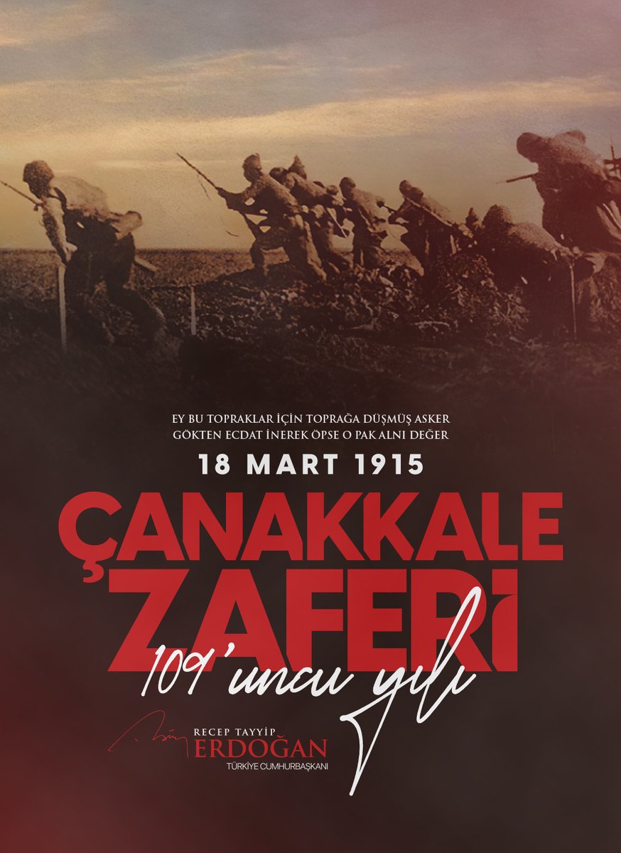 Çanakkale Zaferimizin 109’uncu yıl dönümünü millet olarak büyük bir gurur ve heyecanla idrak ediyor, Çanakkale destanının bütün kahramanlarını bir kez daha rahmetle, tazimle yâd ediyoruz. 🇹🇷…