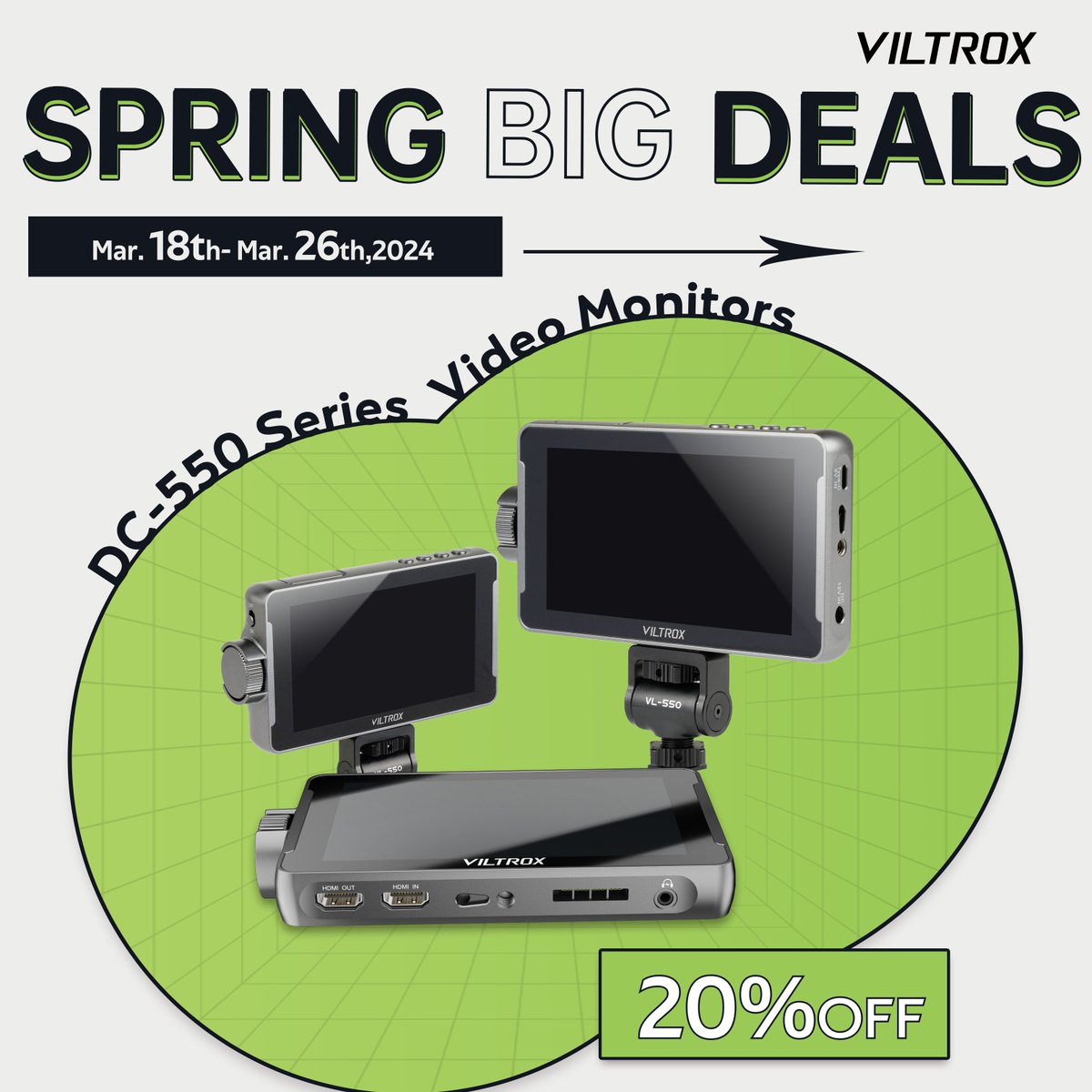 Viltrox Spring Big Deals. 【20%OFF 】discount of DC-550 series video monitors. 📷: Purchase from Viltrox Store： viltroxstore.com/.../viltrox-5-… #viltrox #viltroxmonitor #viltroxdc550 #viltroxdc550pro #viltroxdc550lite #monitor #videomonitor #springsale #bigdealsale #cameramonitor