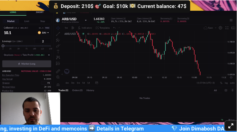 Day 8 - 🔴LIVE Crypto Trading  stream

- Trading $ARB token (#Arbitrum)
- Analysis of the influence of #Bitcoin, #Ethereum, #Solana on crypto trading
- Trading on #DEX  through #Metamask

Watch now:
Twitch - twitch.tv/dimabosh
YouTube - youtube.com/@dimabosh3/str…