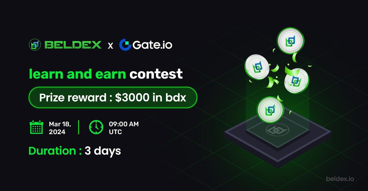 BeldexCoin's tweet photo. Beldex X @gate_io  Learn &amp; Earn #contest is live now‼️

🗓️Time: 18th March to 21st March 9.00 am UTC
💰Reward: $3000 in $BDX

Participate here: https://t.co/dsqdpp9M7D

#Beldex https://t.co/IyaMZURSwS