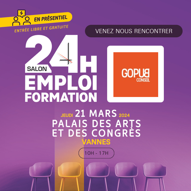 GO PUB Conseil sera présent au salon 24h pour l'emploi et la formation demain au Palais des Arts et des Congrès de 10h à 17h. Venez à notre rencontre et découvrez nos offres d'emplois, d'alternance et de stage.
24h-emploi-formation.com/vannes-2024#/

#Vannes #salon #emploi #24hemploiformation