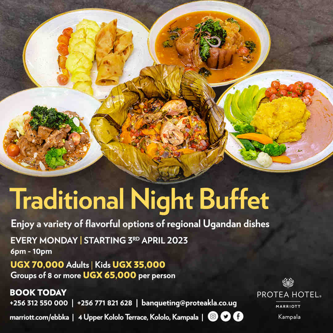ProteaKampalaH's tweet photo. Lets start the week on a high note tonight at Traditional Night! With the tastiest selections from our rich culture, this is a feast for the whole family!Book your table now on 0771 821 628!#traditionalnight #proteakampala https://t.co/qJHOpKWABx