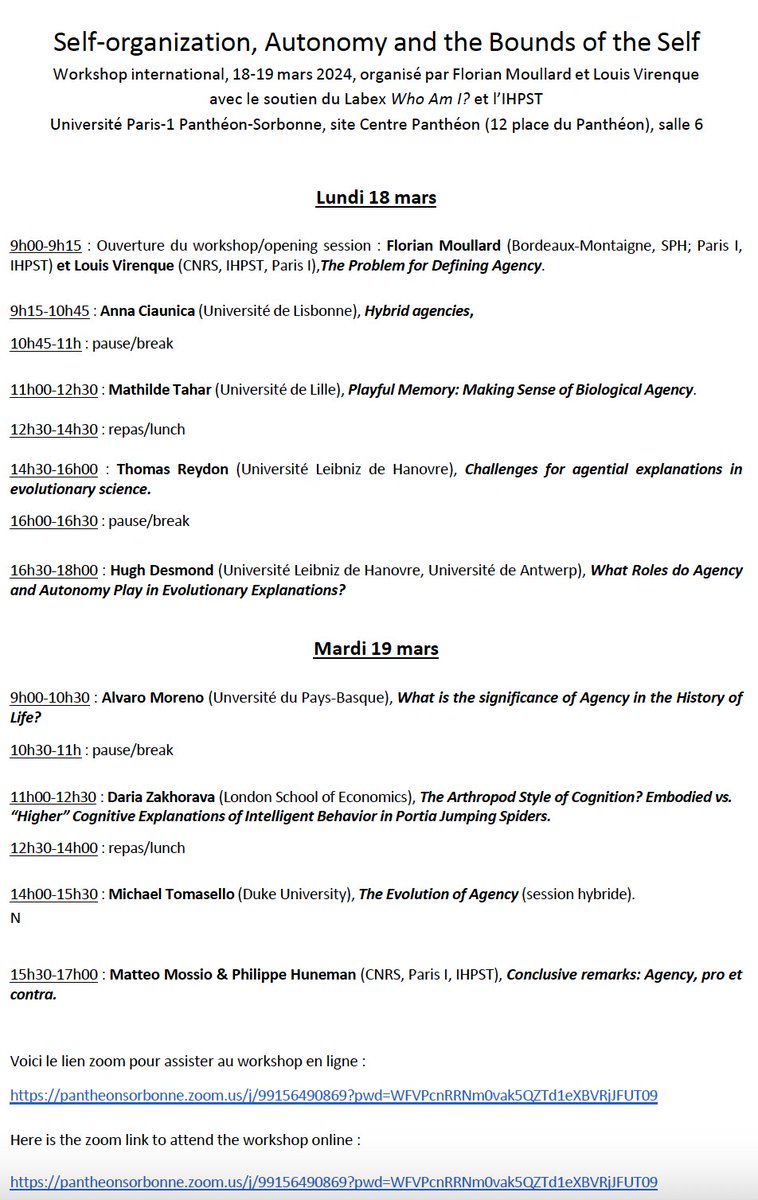 Today and tomorrow: a great workshop autonomy/agency in organisms going on in Paris -- with hybrid access for those interested. Thrilled to be a part of it. @AnnaCiaunica @philippehune @ThomasReydon @mathildetahar @florianmoullard