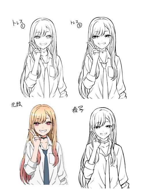 トレス2回
模写1回
時間1時間20分

模写の批評
・目が眠たげでギャルというよりお姉さん寄り
・元と重ねたら肩幅が広かった
・大分脇が空いている 