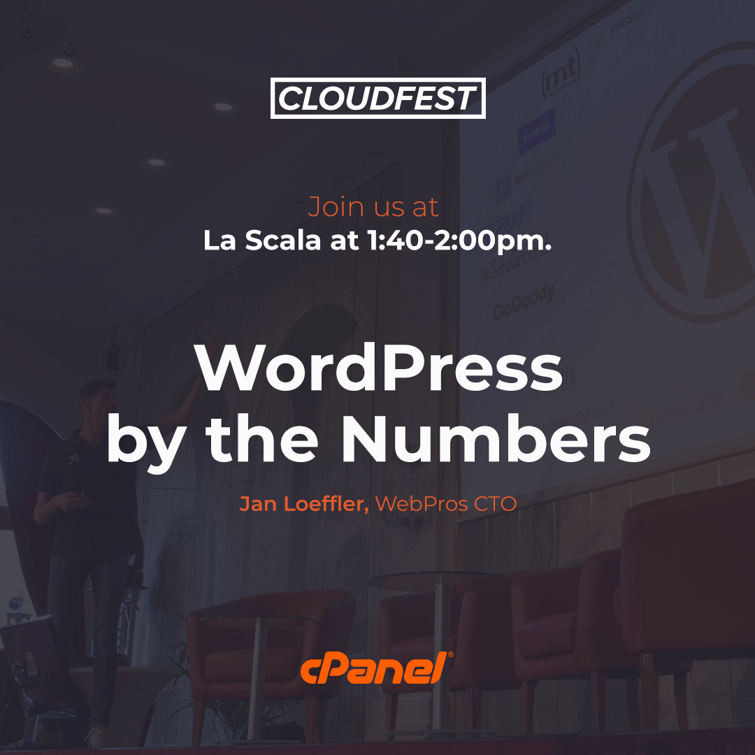 cPanel's tweet photo. Curious about what makes the WordPress user tick? 🤔 Today, Jan Loeffler, WebPros CTO, shares this and other insights from WordPress data analytics. Join us at La Scala at 1:40-2:00pm. 📢
@cloudfest #CloudFest #CloudFest24 #WordPressDay #WordPress #WebPros #dataanalytics https://t.co/DlgMM8rKiW