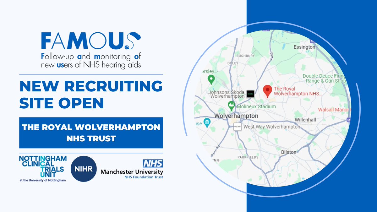 FAMOUS Study (@famous_study_) on Twitter photo A warm welcome to <a href="/RWT_Audiology/">RWT Audiology</a> <a href="/RWT_NHS/">The Royal Wolverhampton NHS Trust 🏥</a> <a href="/LesleyPeplow/">Lesley Peplow</a> who opened the FAMOUS Study last Friday, taking us to 16 open sites! Can we squeeze in one more site before the end of the month...? A warm welcome to <a href="/RWT_Audiology/">RWT Audiology</a> <a href="/RWT_NHS/">The Royal Wolverhampton NHS Trust 🏥</a> <a href="/LesleyPeplow/">Lesley Peplow</a> who opened the FAMOUS Study last Friday, taking us to 16 open sites! Can we squeeze in one more site before the end of the month...?