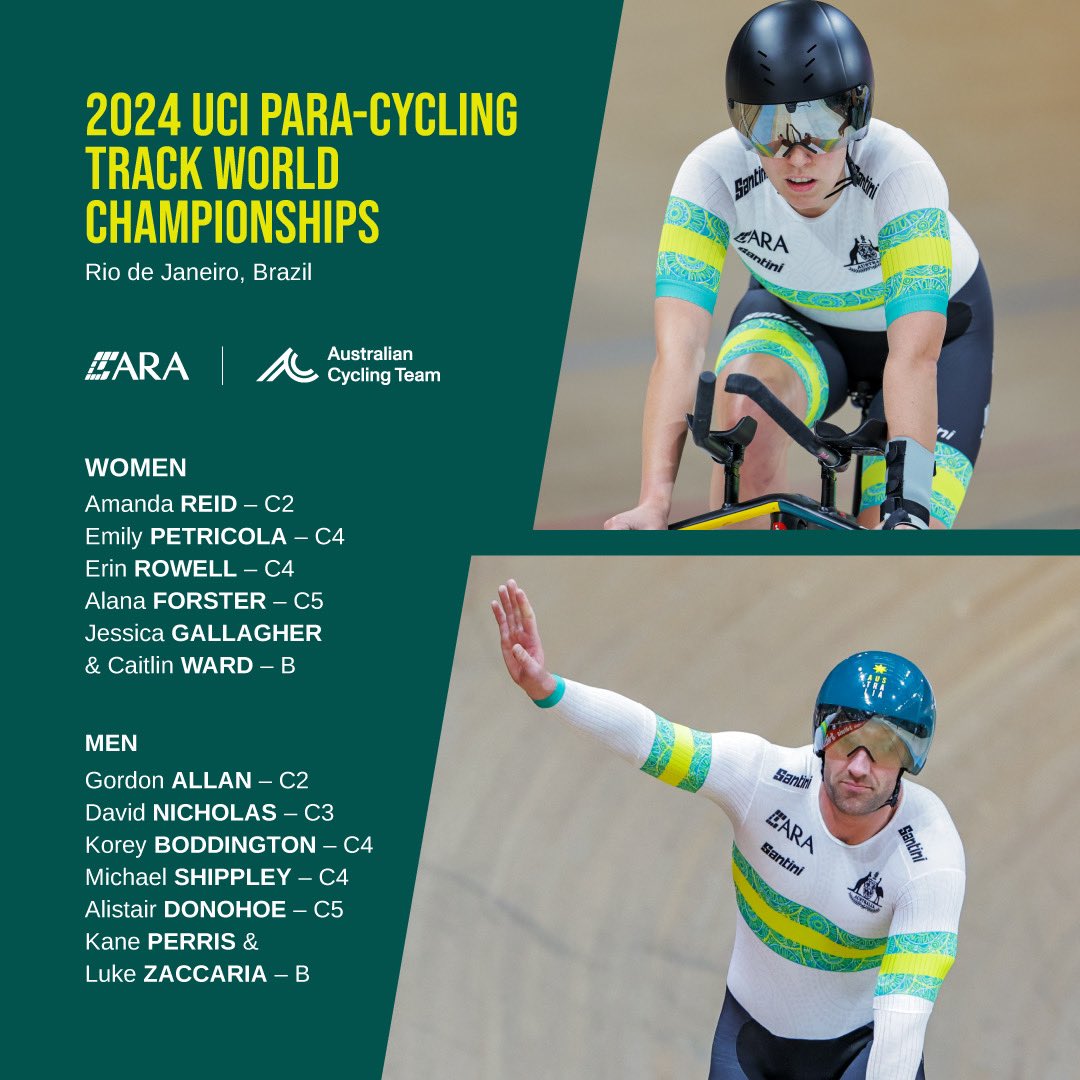 Let’s get down to business! 😤🇦🇺 Our squad for the 2024 @UCI_paracycling Track World Championships from March 20-24 in Rio de Janeiro 🫡🇧🇷 #Rio2024 @AusCycling